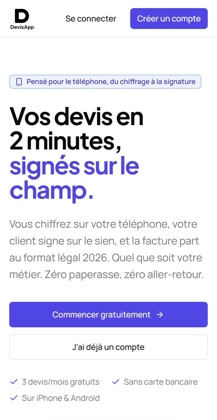 Page d'accueil de devisapp.fr sur téléphone